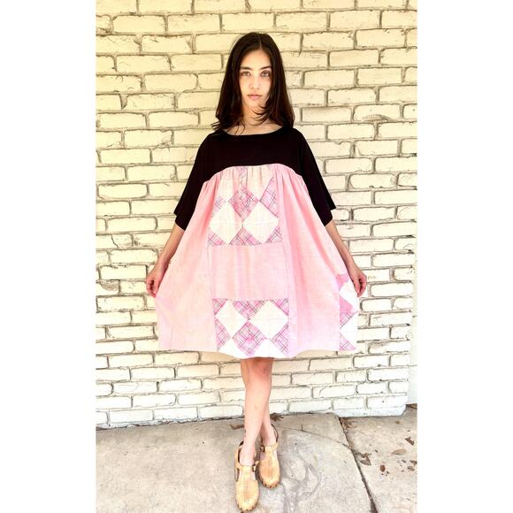 Carleen NWT OAK Vintage Quilt Cotton Dress XS USA Made Pink One of a Kind - Picture 1 of 9